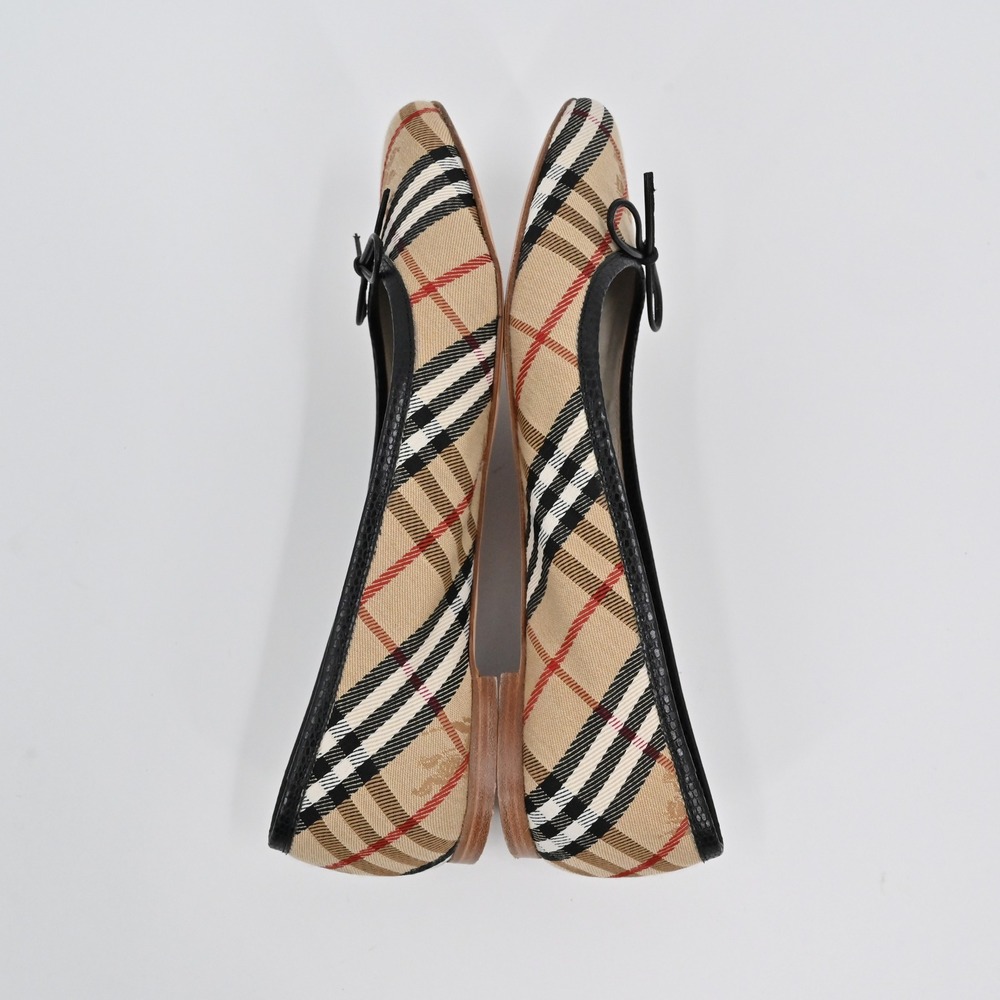 Burberry Nova Check Ballet Flats Womens Size 36.5 Bow Elegant Beige Black Italy - Picture 8 of 12